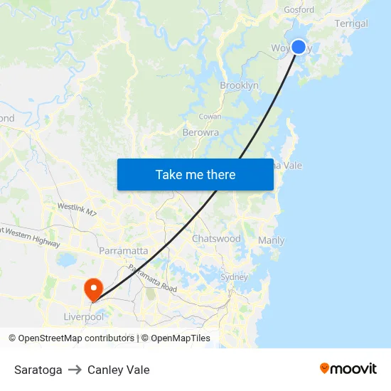 Saratoga to Canley Vale map