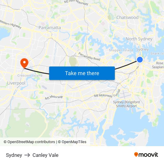 Sydney to Canley Vale map