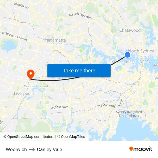 Woolwich to Canley Vale map