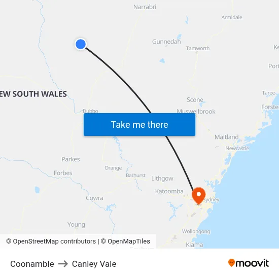 Coonamble to Canley Vale map