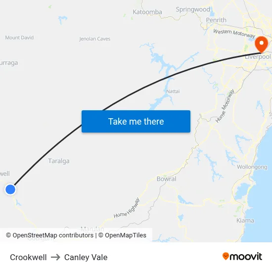 Crookwell to Canley Vale map