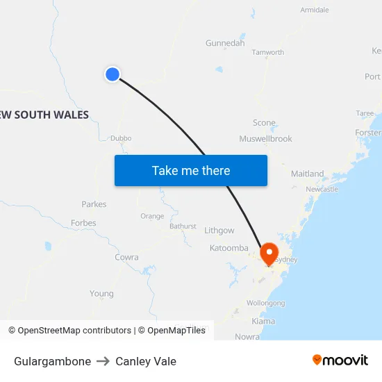 Gulargambone to Canley Vale map