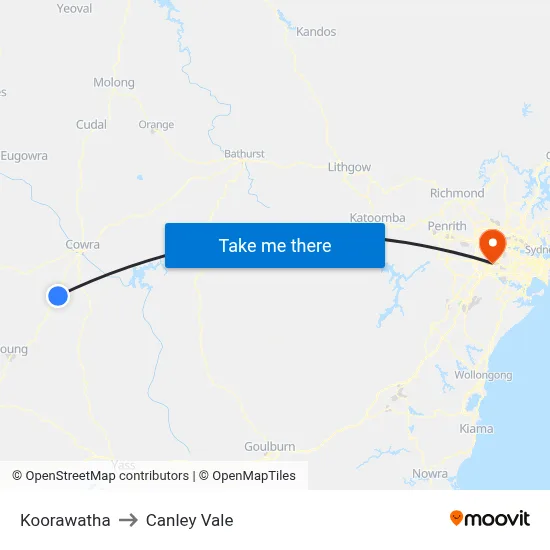 Koorawatha to Canley Vale map