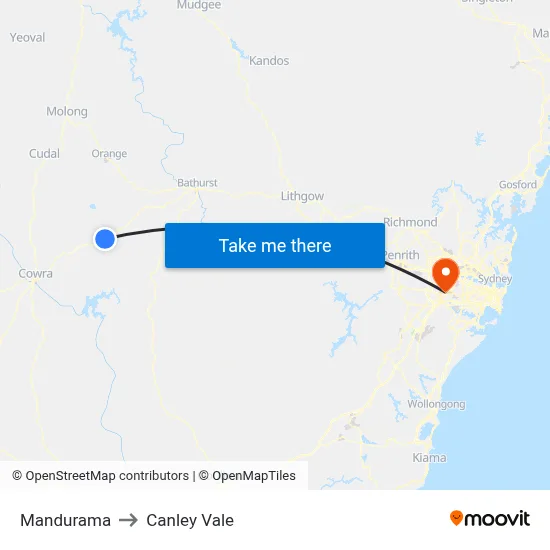 Mandurama to Canley Vale map
