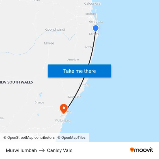 Murwillumbah to Canley Vale map