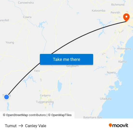 Tumut to Canley Vale map