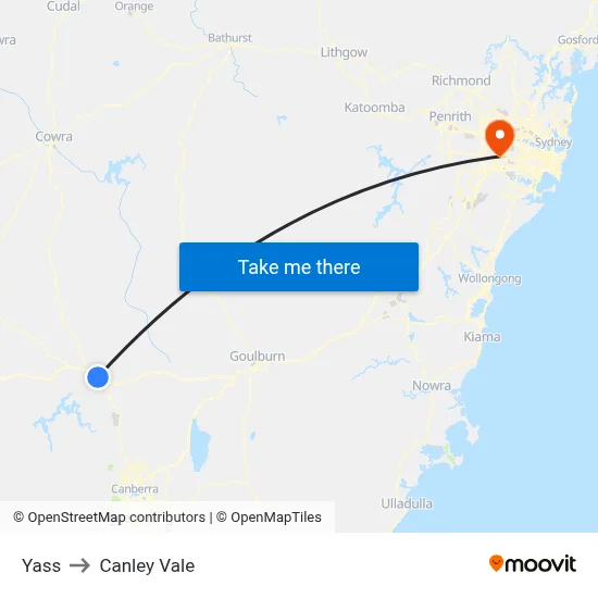 Yass to Canley Vale map
