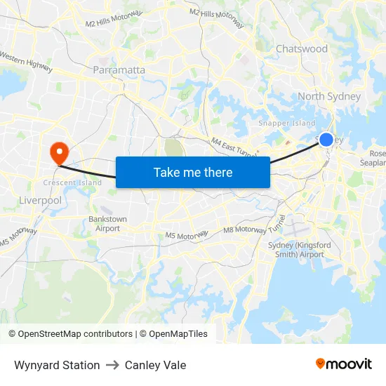 Wynyard Station to Canley Vale map