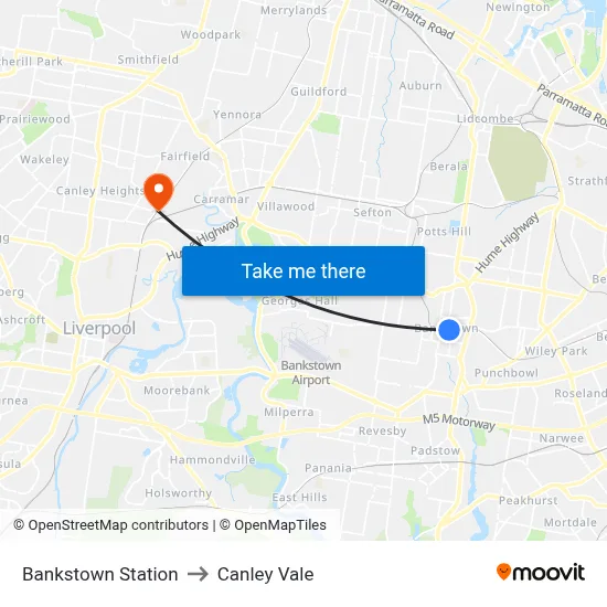 Bankstown Station to Canley Vale map