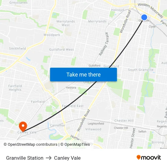 Granville Station to Canley Vale map