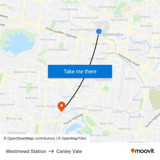 Westmead Station to Canley Vale map