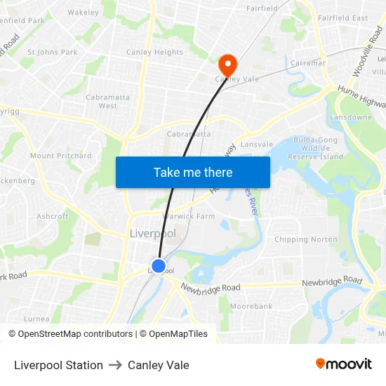 Liverpool Station to Canley Vale map