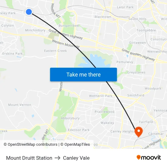 Mount Druitt Station to Canley Vale map