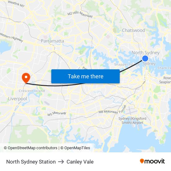 North Sydney Station to Canley Vale map