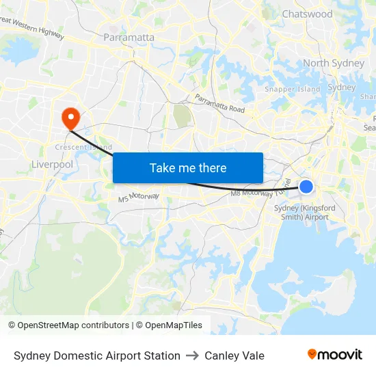 Sydney Domestic Airport Station to Canley Vale map