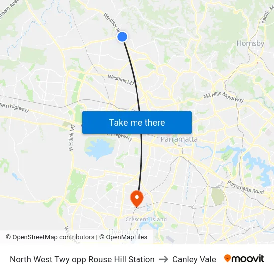 North West Twy opp Rouse Hill Station to Canley Vale map