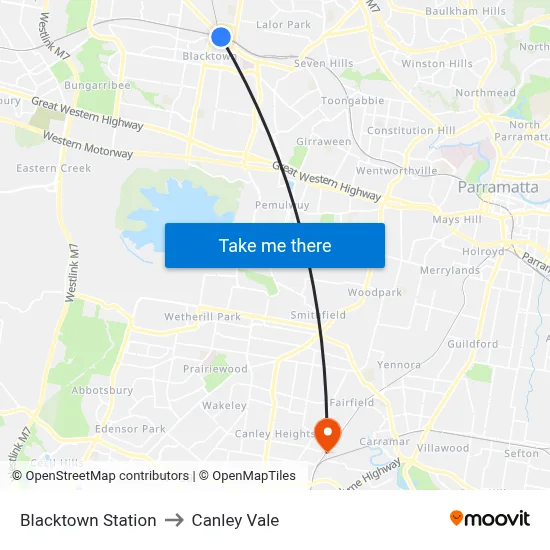 Blacktown Station to Canley Vale map