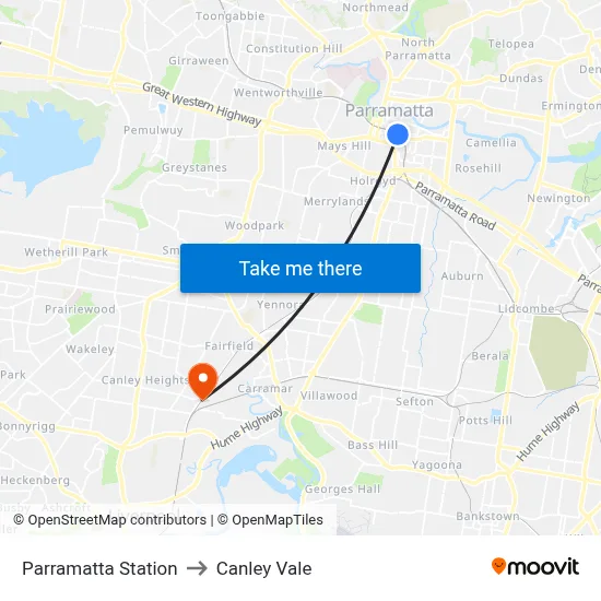 Parramatta Station to Canley Vale map