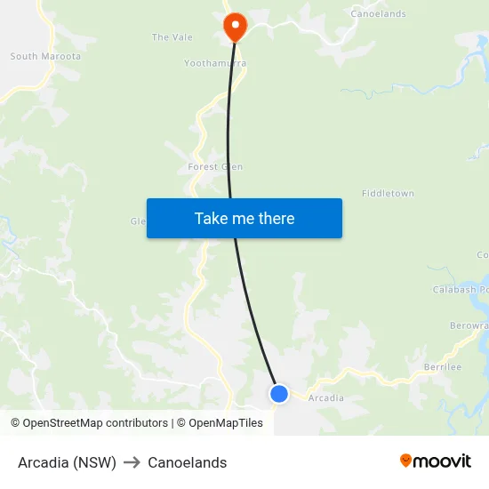 Arcadia (NSW) to Canoelands map
