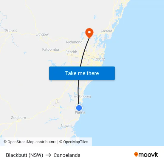 Blackbutt (NSW) to Canoelands map