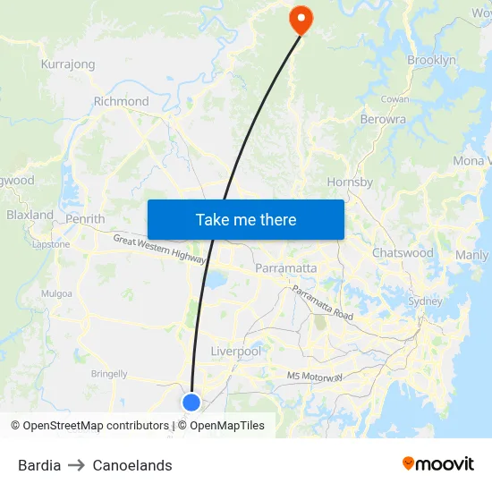 Bardia to Canoelands map