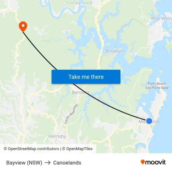 Bayview (NSW) to Canoelands map