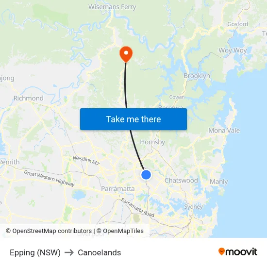 Epping (NSW) to Canoelands map