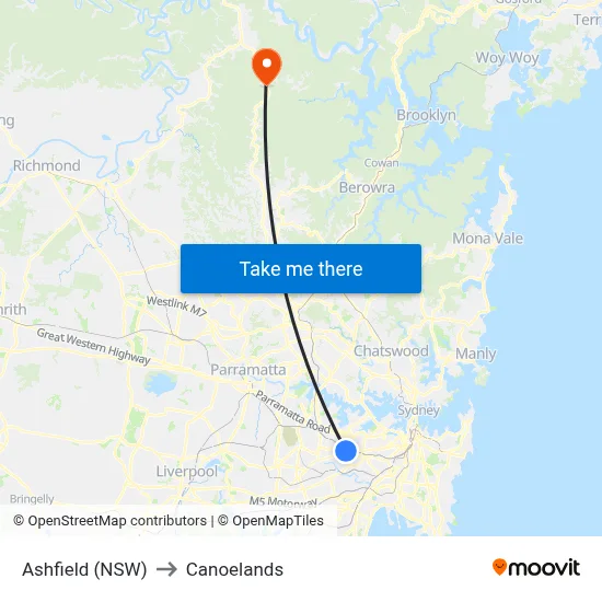 Ashfield (NSW) to Canoelands map