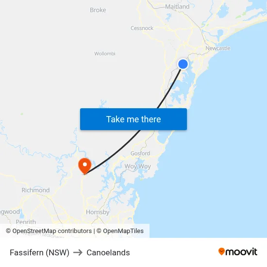 Fassifern (NSW) to Canoelands map