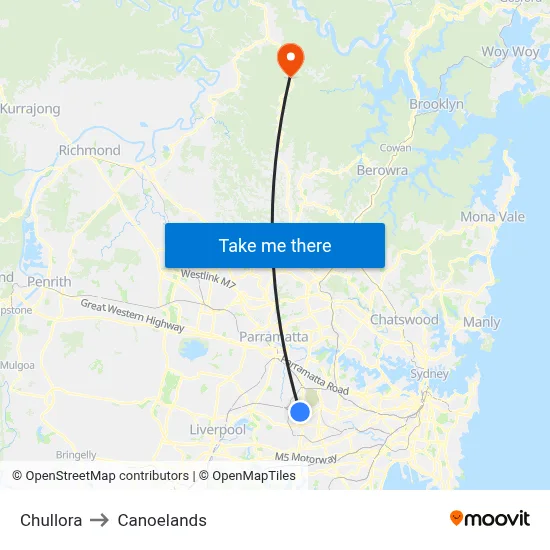 Chullora to Canoelands map