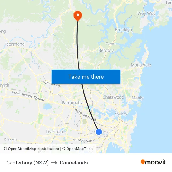 Canterbury (NSW) to Canoelands map