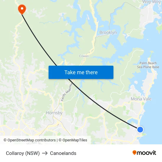 Collaroy (NSW) to Canoelands map