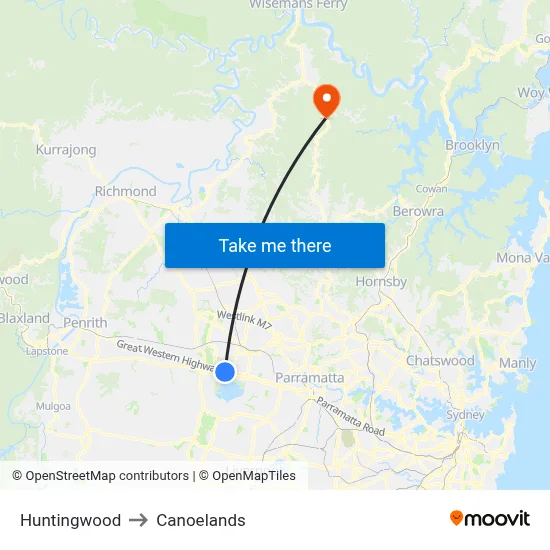 Huntingwood to Canoelands map