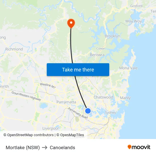 Mortlake (NSW) to Canoelands map