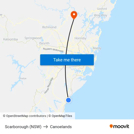 Scarborough (NSW) to Canoelands map