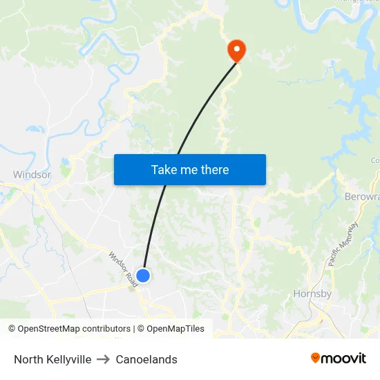 North Kellyville to Canoelands map
