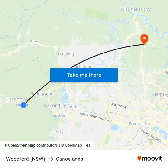 Woodford (NSW) to Canoelands map