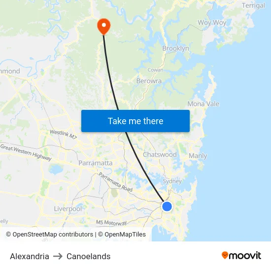 Alexandria to Canoelands map