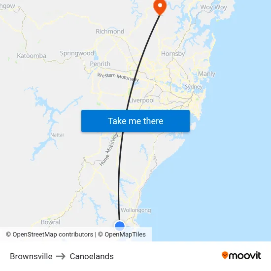 Brownsville to Canoelands map