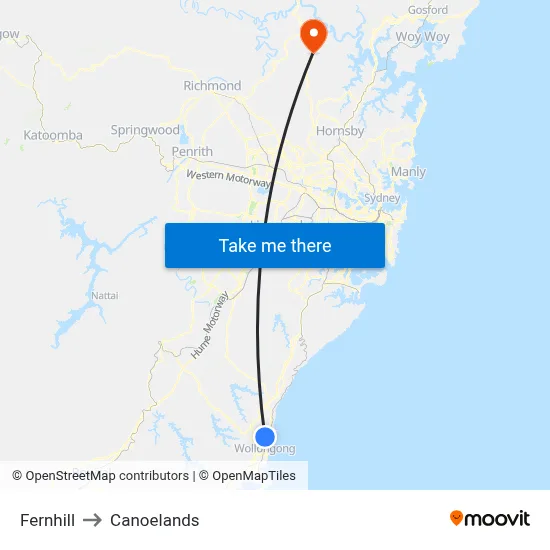 Fernhill to Canoelands map