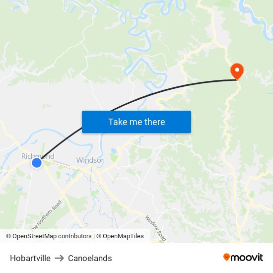 Hobartville to Canoelands map