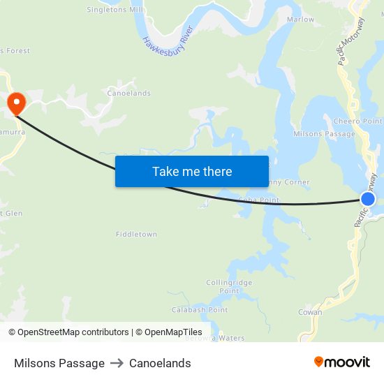 Milsons Passage to Canoelands map