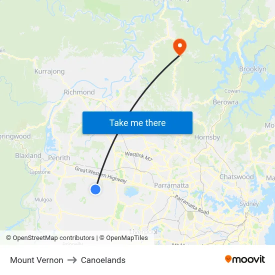 Mount Vernon to Canoelands map