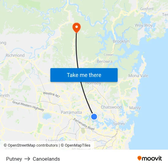Putney to Canoelands map