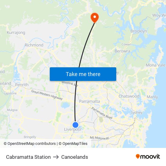 Cabramatta Station to Canoelands map