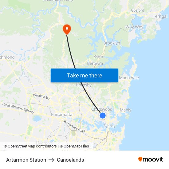 Artarmon Station to Canoelands map