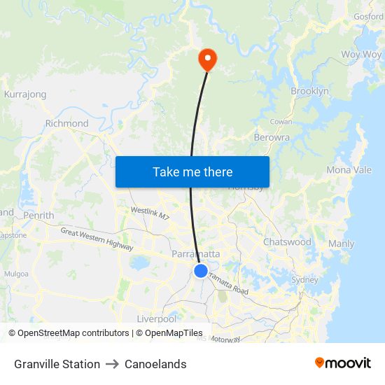 Granville Station to Canoelands map