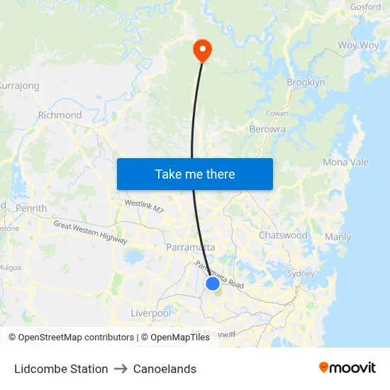 Lidcombe Station to Canoelands map