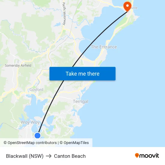 Blackwall (NSW) to Canton Beach map