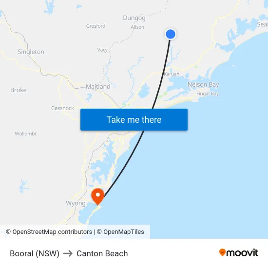 Booral (NSW) to Canton Beach map